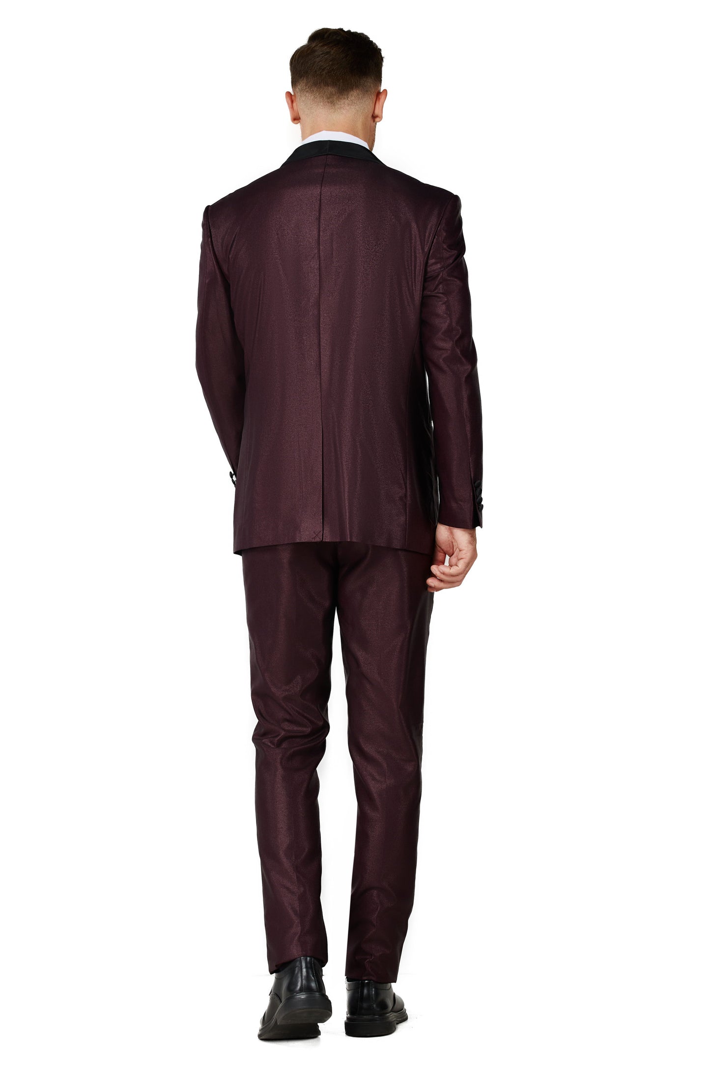 0408-Shiny maroon Tuxedo-Slim-2pc-size 34S-46S & 34R-56R & 38L-56L