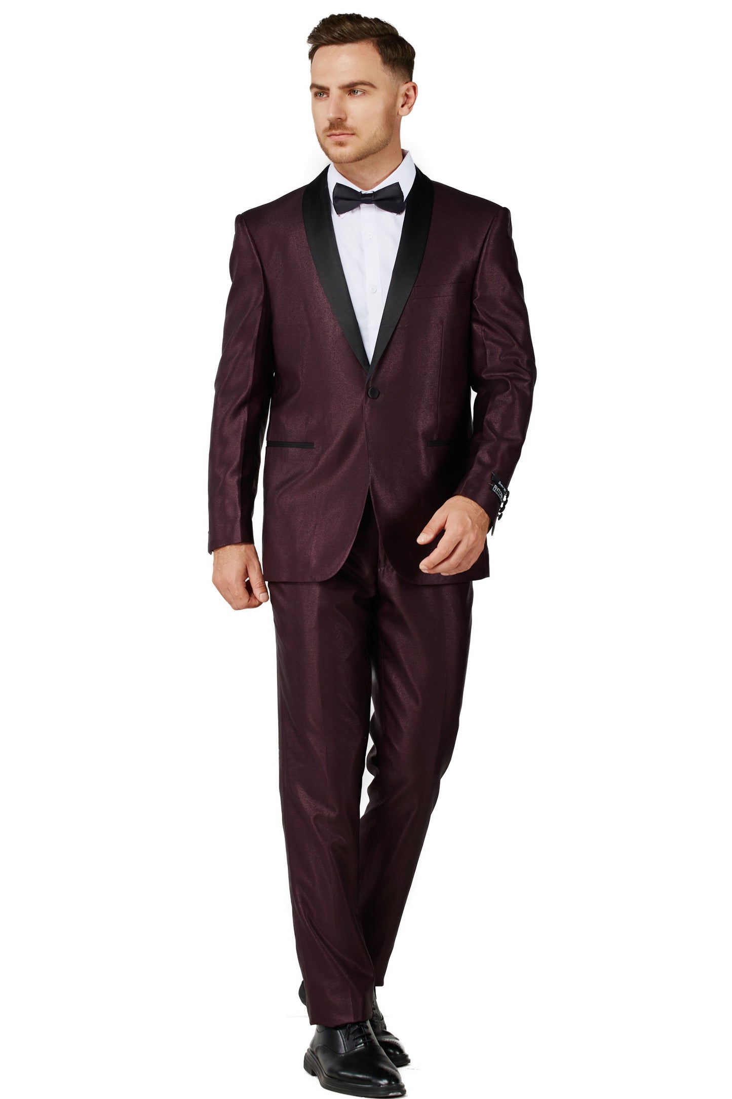 0408-Shiny maroon Tuxedo-Slim-2pc-size 34S-46S & 34R-56R & 38L-56L