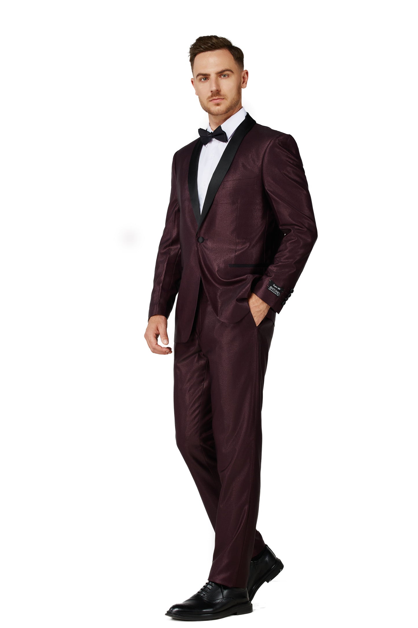 0408-Shiny maroon Tuxedo-Slim-2pc-size 34S-46S & 34R-56R & 38L-56L
