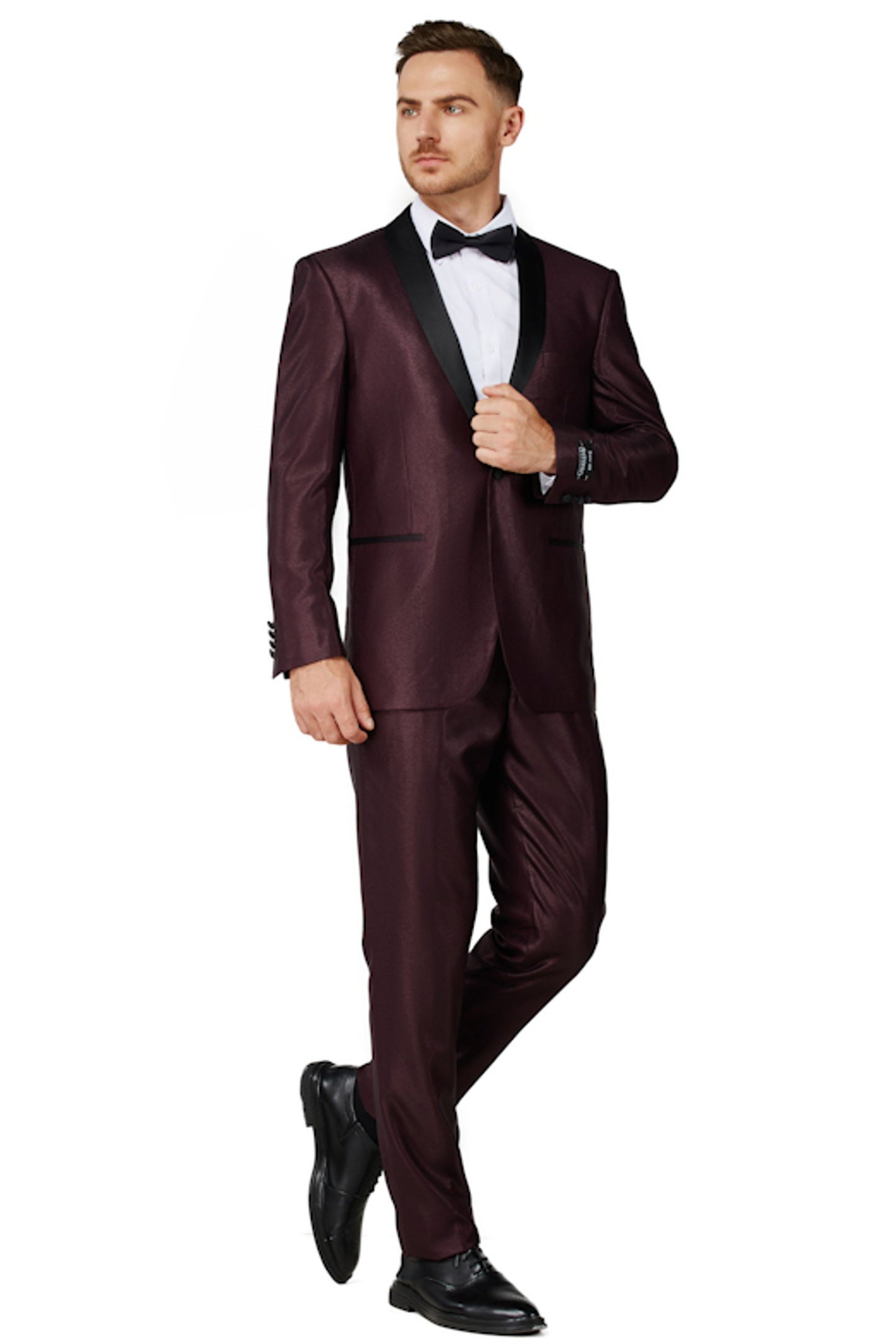 0408-Shiny maroon Tuxedo-Slim-2pc-size 34S-46S & 34R-56R & 38L-56L