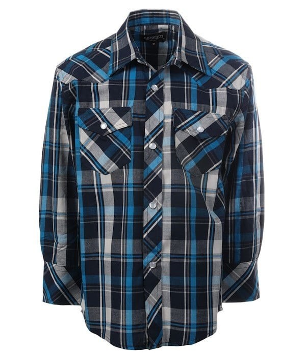 LS-82W-BOY'S LONG SLEEVE WESTERN PLAID SHIRT- 6 COLORS ( GROUP 1 ) - SIZE 4-18