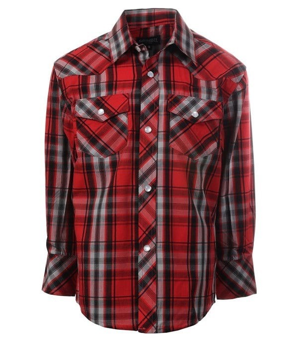 LS-82W-BOY'S LONG SLEEVE WESTERN PLAID SHIRT- 6 COLORS ( GROUP 1 ) - SIZE 4-18