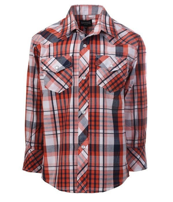 LS-82W-BOY'S LONG SLEEVE WESTERN PLAID SHIRT- 6 COLORS ( GROUP 1 ) - SIZE 4-18
