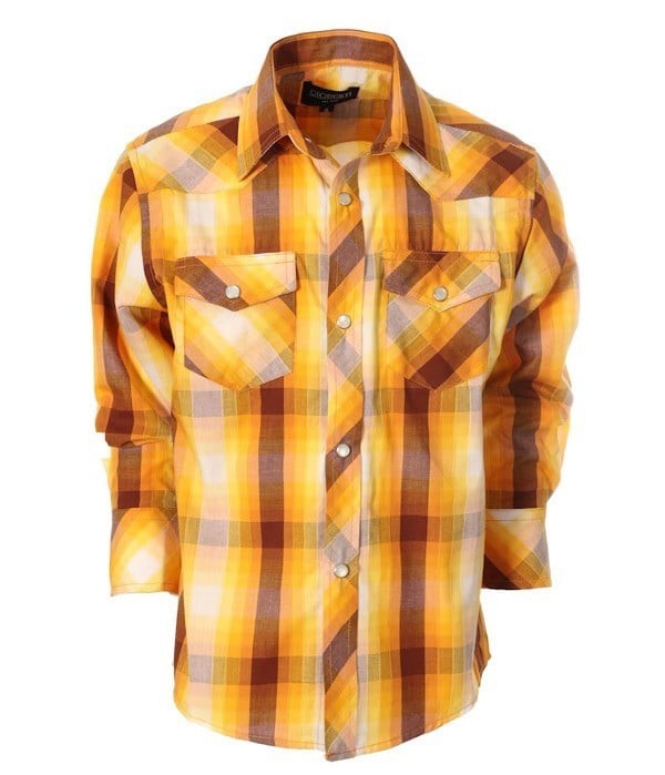 LS-82W-BOY'S LONG SLEEVE WESTERN PLAID SHIRT- 6 COLORS ( GROUP 1 ) - SIZE 4-18