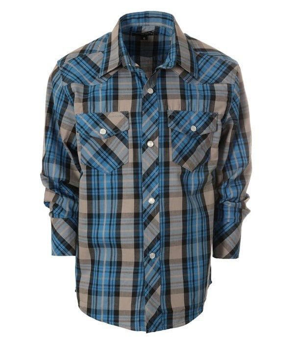 LS-82W-BOY'S LONG SLEEVE WESTERN PLAID SHIRT- 6 COLORS ( GROUP 2 ) - SIZE 4-18