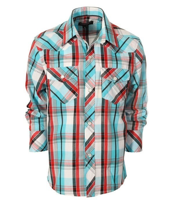 LS-82W-BOY'S LONG SLEEVE WESTERN PLAID SHIRT- 6 COLORS ( GROUP 2 ) - SIZE 4-18