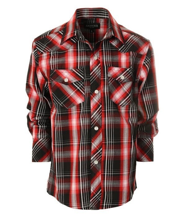 LS-82W-BOY'S LONG SLEEVE WESTERN PLAID SHIRT- 6 COLORS ( GROUP 2 ) - SIZE 4-18