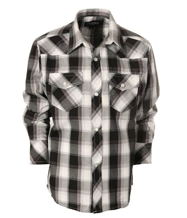 LS-82W-BOY'S LONG SLEEVE WESTERN PLAID SHIRT- 6 COLORS ( GROUP 2 ) - SIZE 4-18
