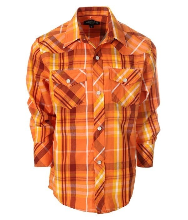 LS-82W-BOY'S LONG SLEEVE WESTERN PLAID SHIRT- 6 COLORS ( GROUP 2 ) - SIZE 4-18