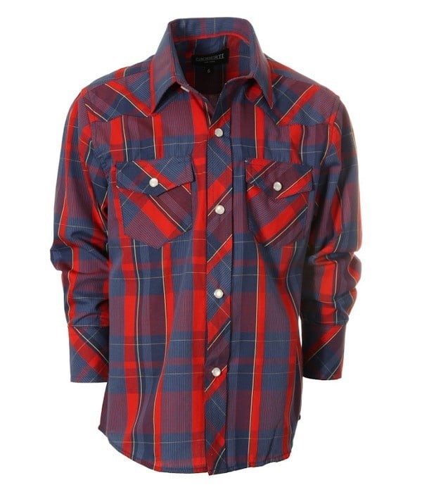 LS-82W-BOY'S LONG SLEEVE WESTERN PLAID SHIRT- 6 COLORS ( GROUP 2 ) - SIZE 4-18