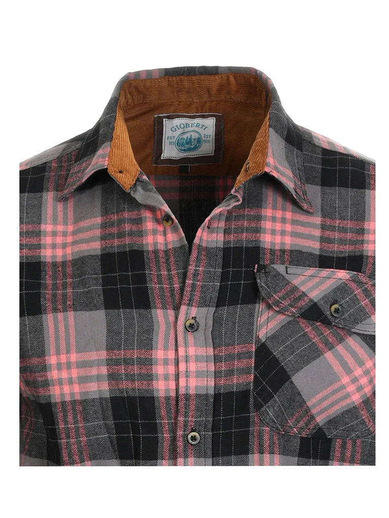 LS-84FC BOY'S SINGLE POCKET FLANNEL SHIRT WITH CORDUROY CONTRAST