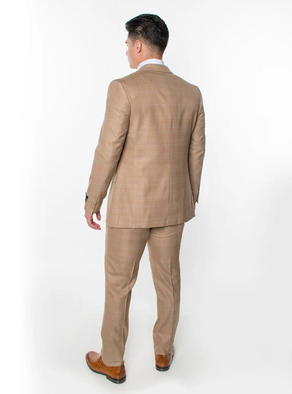 1270-BROWN-CHECKER-3PC-SLIM SIZE 34S-46S & 34R-56R & 38L-56L