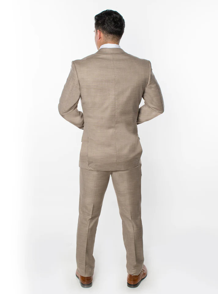0064-TEXTURED BEIGE-SUIT-SLIM-3PC-SIZE 34S-46 & 34R-56R & 38L-56L