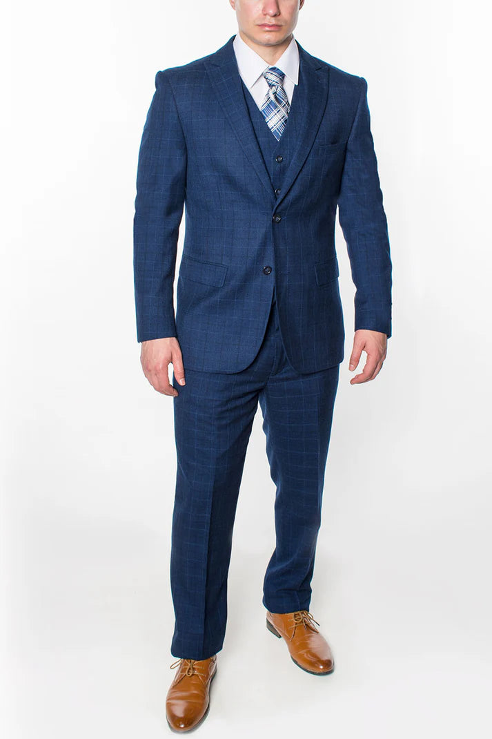 1502-NAVY PLAID-SLIM FIT-3PC-SIZE 34S-46S & 34R-56R & 38L-56L