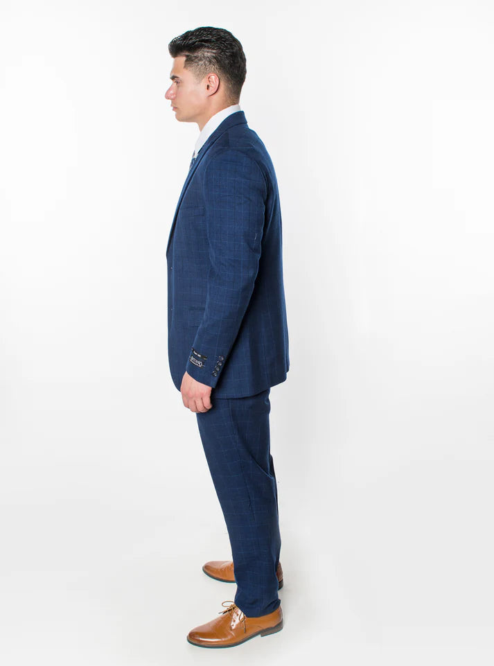 1502-NAVY PLAID-SLIM FIT-3PC-SIZE 34S-46S & 34R-56R & 38L-56L