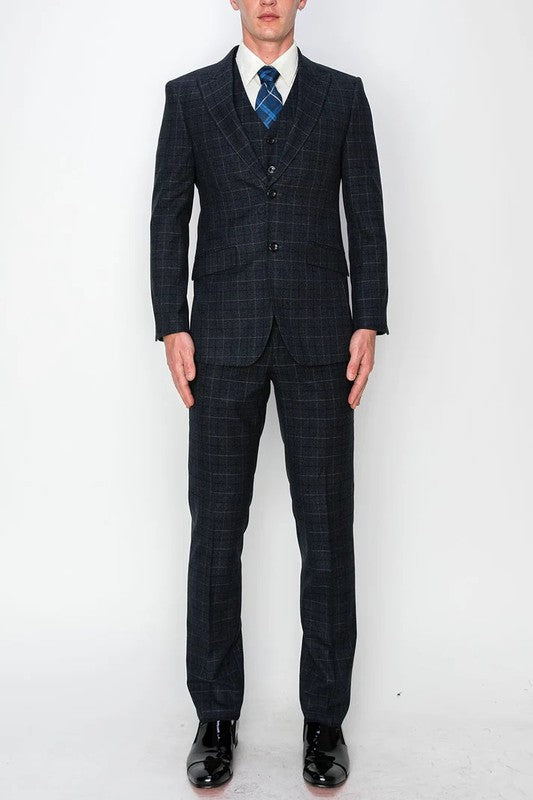 1502-BLACK-CHECKER-3PC-SLIM SIZE 34S-46S & 34R-56R & 38L-56L