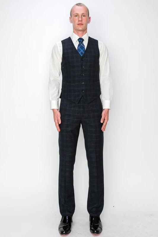 1502-BLACK-CHECKER-3PC-SLIM SIZE 34S-46S & 34R-56R & 38L-56L