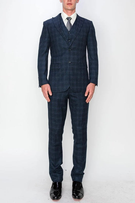 1502-INDGO-CHECKER-3PC-SLIM SIZE 34S-46S & 34R-56R & 38L-56L