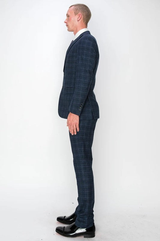 1502-INDGO-CHECKER-3PC-SLIM SIZE 34S-46S & 34R-56R & 38L-56L