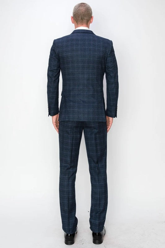 1502-INDGO-CHECKER-3PC-SLIM SIZE 34S-46S & 34R-56R & 38L-56L