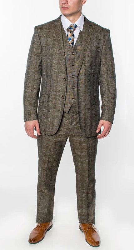 1511-CHECKER-BROWN-3PC-SLIM SIZE 34S-46S & 34R-56R & 38L-56L