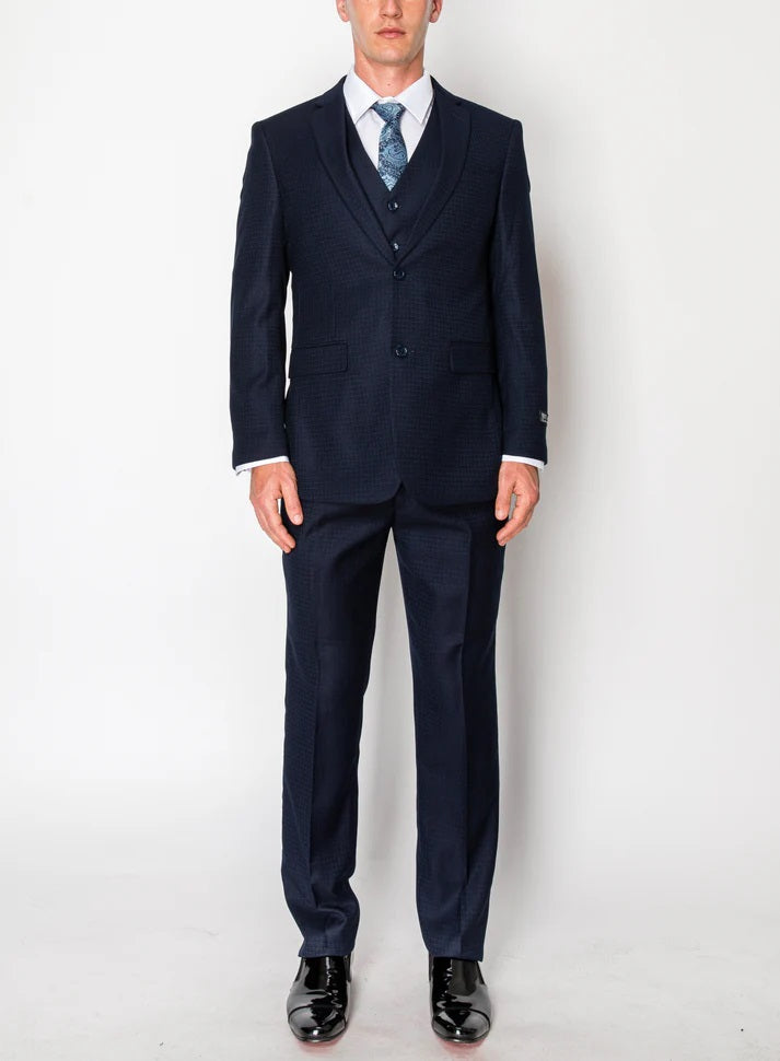 6080-TEXTURED NAVY-SLIM-3PC-SIZE 34S-46S & 38L-56L