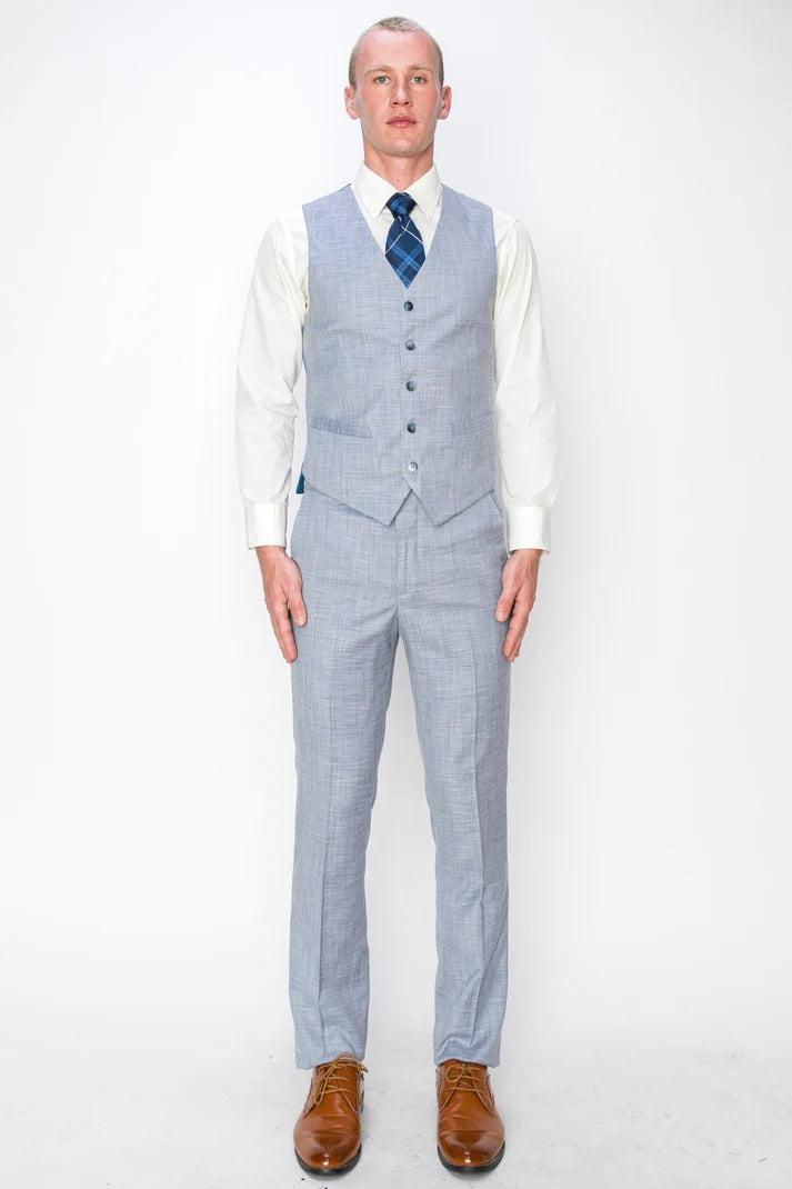 0204-TEXTURED POWDER BLUE-SLIM-3PC-SIZE 34S-46S & 34R-56R & 38L-56L