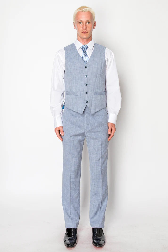 4129-TEXTURED LIGHT BLUE-SLIM-3PC-SIZE 34S-46S & 34R-56R & 38L-56L
