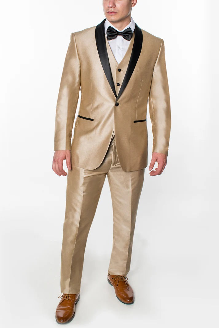8283-SHINY BEIGE-TUXEDO-SLIM-3PC-SIZE 34S-46S & 34R-56R & 38L-56L