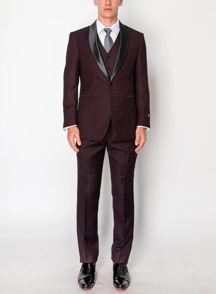 5608-BURGUNDY-TUXEDO-SLIM-3PC-SIZE 34S-46S & 34R-56R & 38L-56L