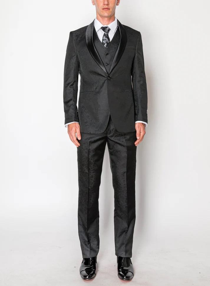 8033-DESIGN CHARCOAL-TUXEDO-SLIM-3PC-SIZE 34S-46S & 34R-56R & 38L-56L