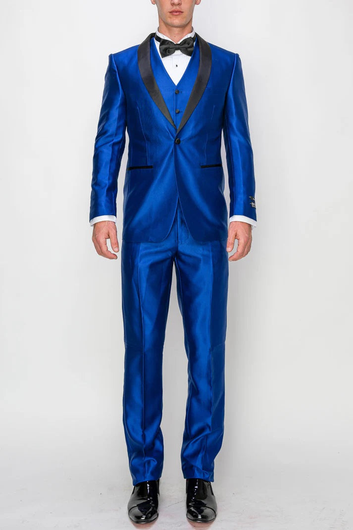 9709-R-BLUE SHINY-TUXEDO-SLIM-3PC-SIZE 34S-46S & 34R-56R & 38L-56L