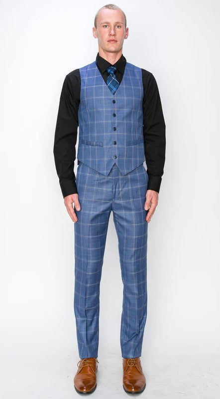 2150-CHECKER-BLUE-3PC-SLIM SIZE 34S-46S & 34R-56R & 38L-56L