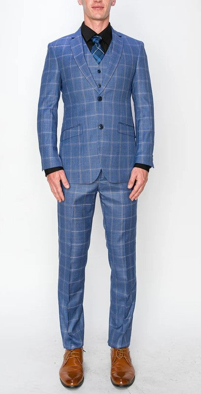 2150-CHECKER-BLUE-3PC-SLIM SIZE 34S-46S & 34R-56R & 38L-56L