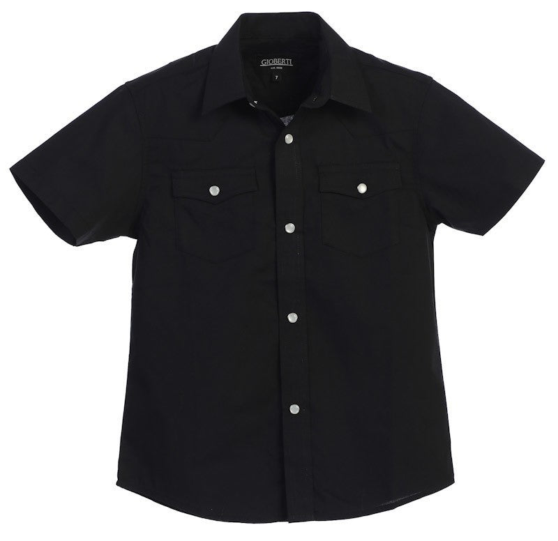 SS-85W SOLID WESTERN SHORT SLEEVE SHIRT - 5 COLORS ( WHITE-BLACK-GRAY-IVORY-BROWN ) SIZE 4-18