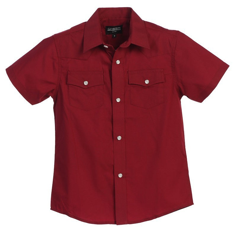 SS-85W SOLID WESTERN SHORT SLEEVE SHIRT - 6 COLORS ( NAVY-LIGHT BLUE-BURG-RED-TURQ-ROYAL BLUE ) SIZE 4-18