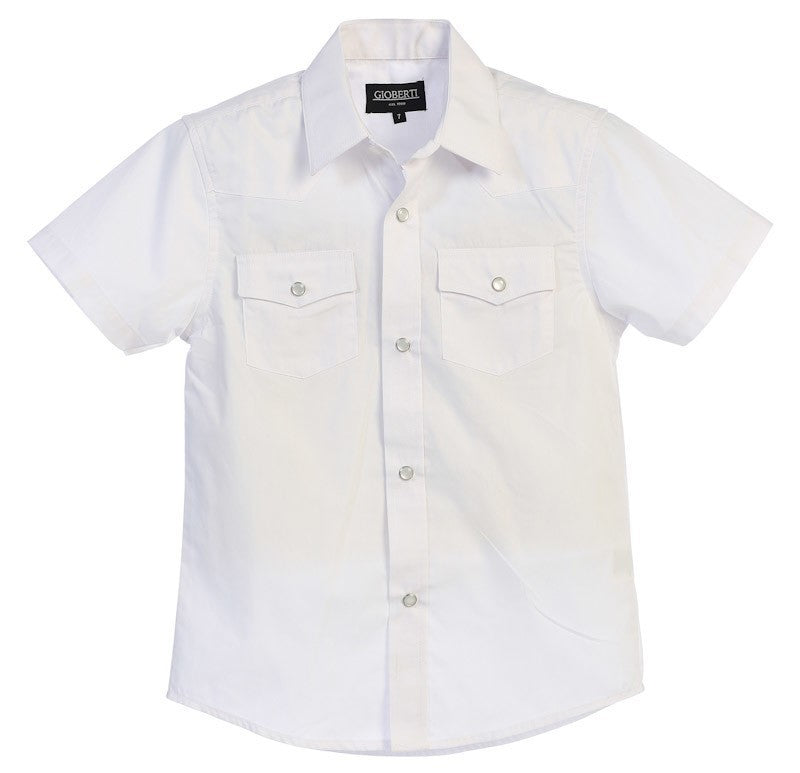 SS-85W SOLID WESTERN SHORT SLEEVE SHIRT - 5 COLORS ( WHITE-BLACK-GRAY-IVORY-BROWN ) SIZE 4-18