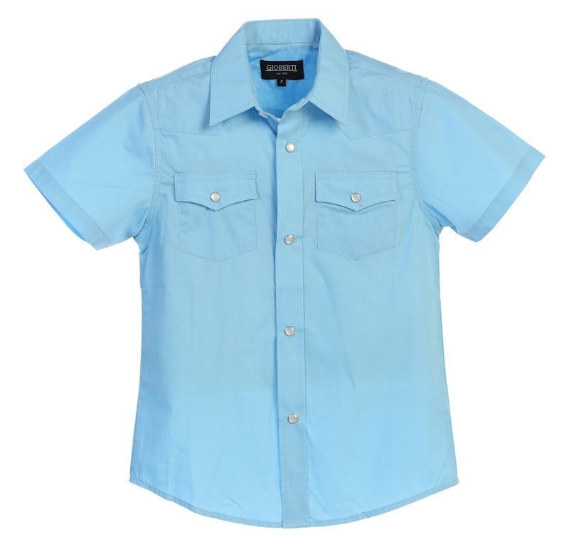 SS-85W SOLID WESTERN SHORT SLEEVE SHIRT - 6 COLORS ( NAVY-LIGHT BLUE-BURG-RED-TURQ-ROYAL BLUE ) SIZE 4-18