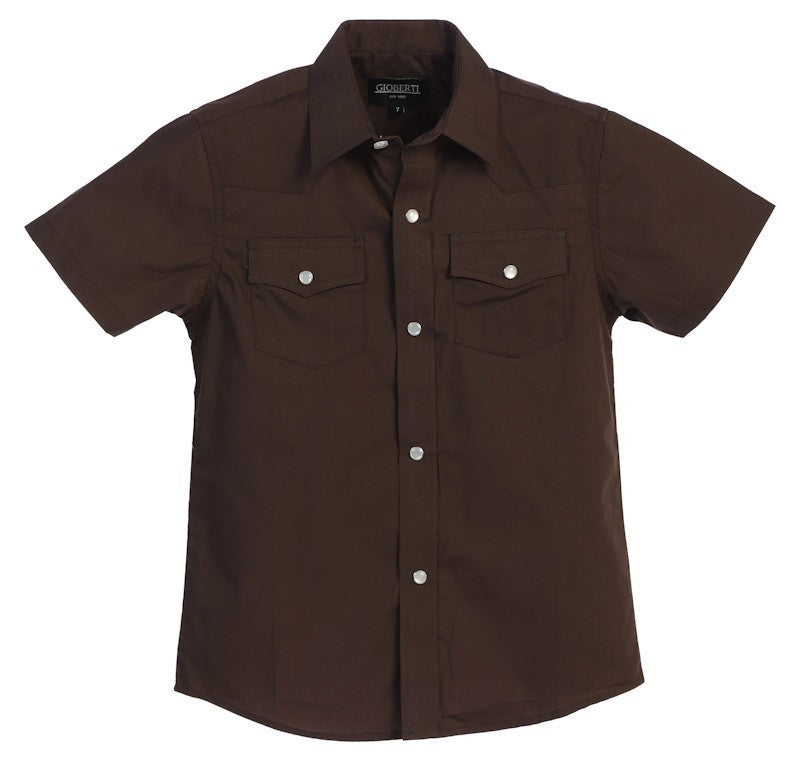 SS-85W SOLID WESTERN SHORT SLEEVE SHIRT - 5 COLORS ( WHITE-BLACK-GRAY-IVORY-BROWN ) SIZE 4-18