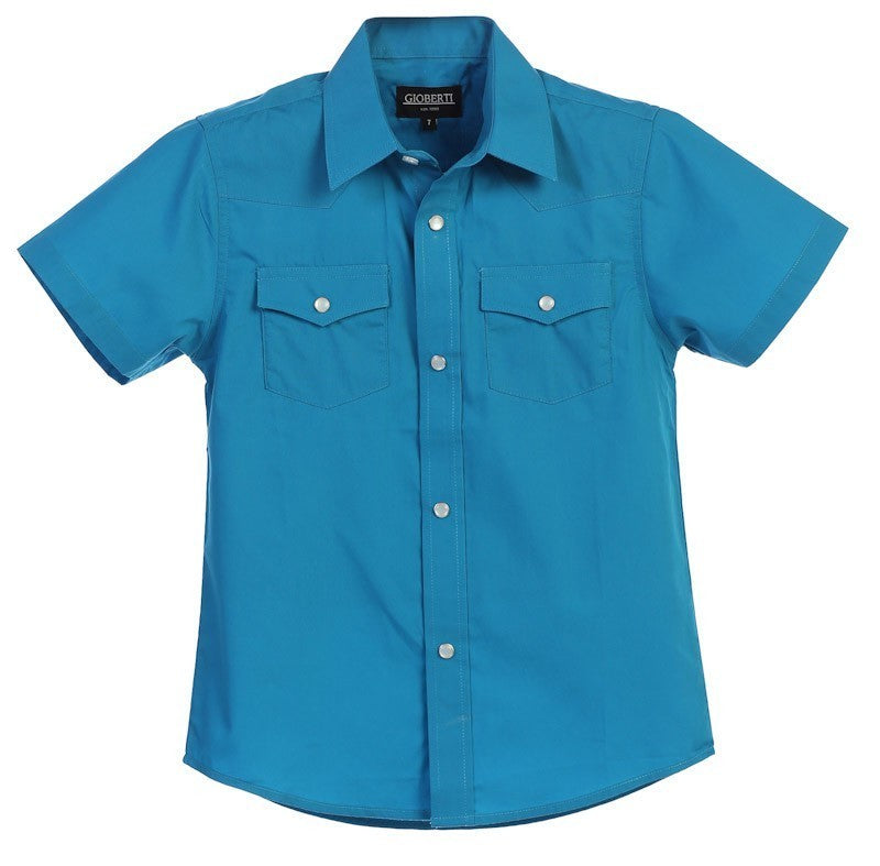 SS-85W SOLID WESTERN SHORT SLEEVE SHIRT - 6 COLORS ( NAVY-LIGHT BLUE-BURG-RED-TURQ-ROYAL BLUE ) SIZE 4-18
