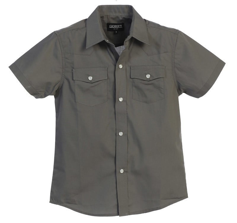 SS-85W SOLID WESTERN SHORT SLEEVE SHIRT - 5 COLORS ( WHITE-BLACK-GRAY-IVORY-BROWN ) SIZE 4-18