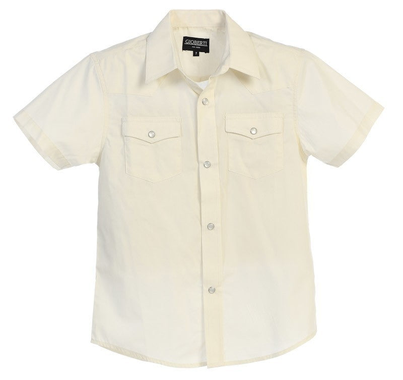 SS-85W SOLID WESTERN SHORT SLEEVE SHIRT - 5 COLORS ( WHITE-BLACK-GRAY-IVORY-BROWN ) SIZE 4-18