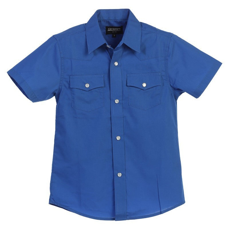 SS-85W SOLID WESTERN SHORT SLEEVE SHIRT - 6 COLORS ( NAVY-LIGHT BLUE-BURG-RED-TURQ-ROYAL BLUE ) SIZE 4-18