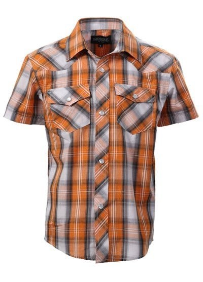 SS-82W-BOY'S SHORT SLEEVE WESTERN PLAID SHIRT- 11 COLORS - SIZE 4-16