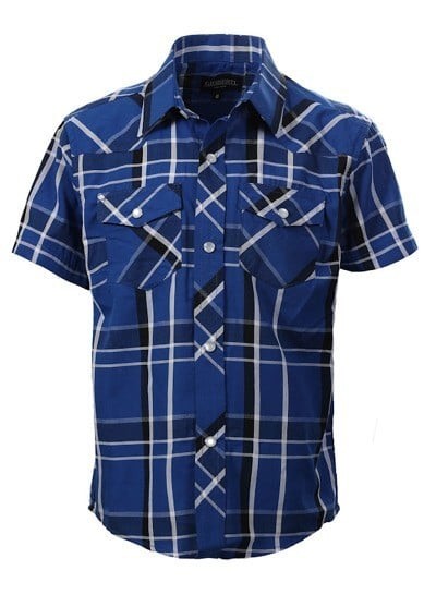 SS-82W-BOY'S SHORT SLEEVE WESTERN PLAID SHIRT- 11 COLORS - SIZE 4-16