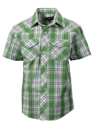 SS-82W-BOY'S SHORT SLEEVE WESTERN PLAID SHIRT- 11 COLORS - SIZE 4-16