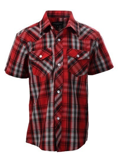 SS-82W-BOY'S SHORT SLEEVE WESTERN PLAID SHIRT- 11 COLORS - SIZE 4-16