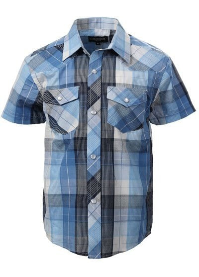 SS-82W-BOY'S SHORT SLEEVE WESTERN PLAID SHIRT- 11 COLORS - SIZE 4-16