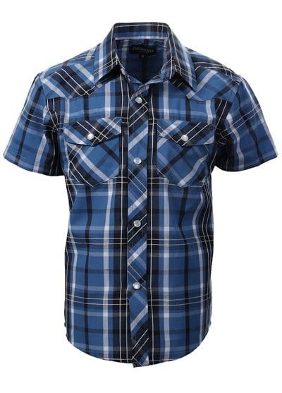 SS-82W-BOY'S SHORT SLEEVE WESTERN PLAID SHIRT- 11 COLORS - SIZE 4-16