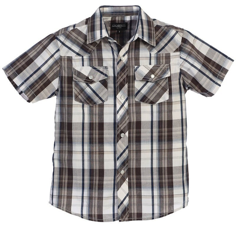 SS-82W-BOY'S SHORT SLEEVE WESTERN PLAID SHIRT- 11 COLORS - SIZE 4-16